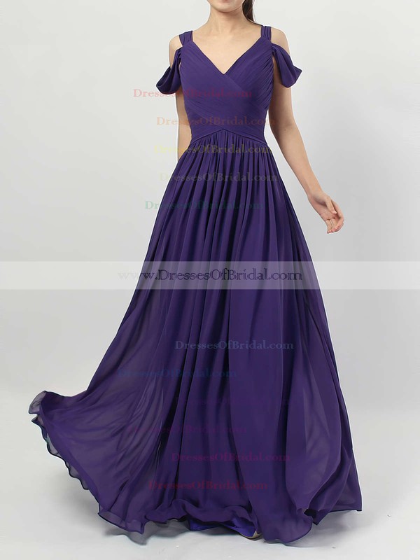 Chiffon Empire V-neck Floor-length Ruffles Bridesmaid Dresses #DOB01013547