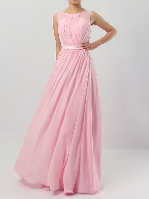 Chiffon A-line Scoop Neck Floor-length Sashes / Ribbons Bridesmaid Dresses #DOB01013550