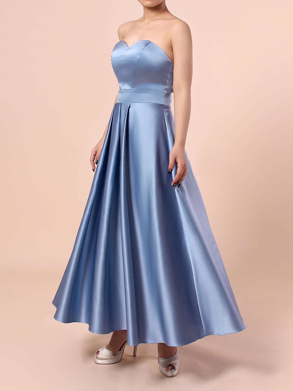 Satin A-line Sweetheart Tea-length Sashes / Ribbons Bridesmaid Dresses #DOB01013555