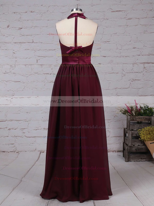 Chiffon A-line Halter Floor-length Sashes / Ribbons Bridesmaid Dresses #DOB01013563