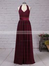 Chiffon A-line Halter Floor-length Sashes / Ribbons Bridesmaid Dresses #DOB01013563
