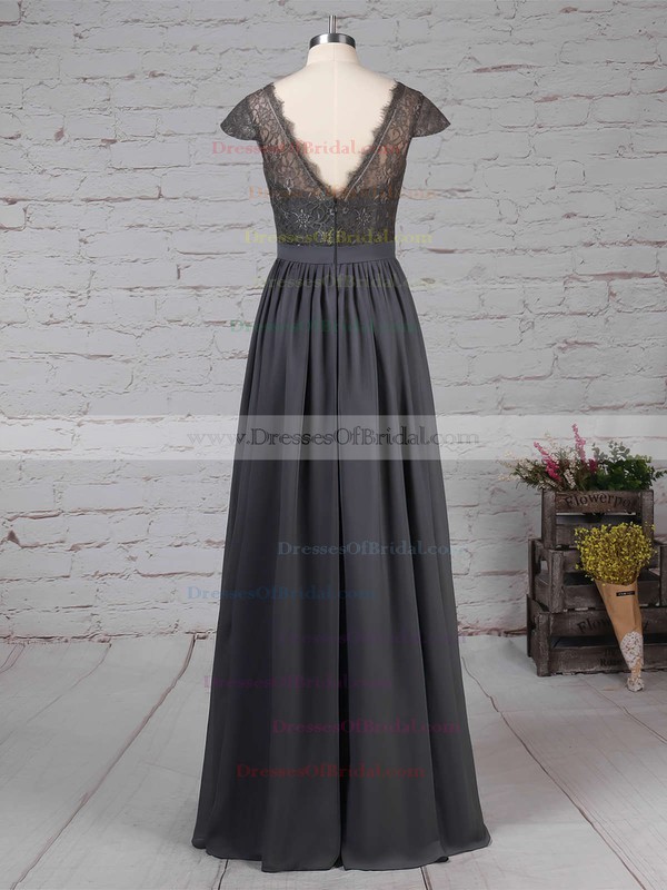 A-line V-neck Lace Chiffon Floor-length Sashes / Ribbons Bridesmaid Dresses #DOB01013569