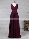 Lace Chiffon A-line V-neck Floor-length Ruffles Bridesmaid Dresses #DOB01013571
