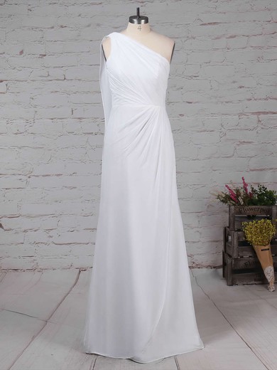 Chiffon Sheath/Column One Shoulder Floor-length Ruffles Bridesmaid Dresses #DOB01013575