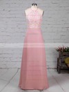 Chiffon Sheath/Column Scoop Neck Floor-length Lace Bridesmaid Dresses #DOB01013576