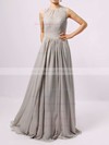 A-line Scoop Neck Lace Chiffon Floor-length Sashes / Ribbons Bridesmaid Dresses #DOB01013584