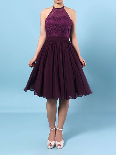 Lace Chiffon A-line Scoop Neck Short/Mini Ruffles Bridesmaid Dresses #DOB01013592