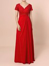 Lace Chiffon A-line V-neck Floor-length Beading Mother of the Bride Dresses #DOB01021721