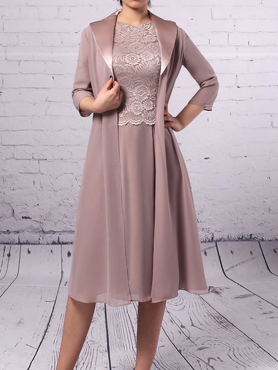 Lace Chiffon A-line Scoop Neck Knee-length Mother of the Bride Dresses #DOB01021671
