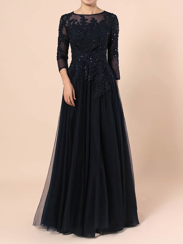 Tulle A-line Scoop Neck Floor-length Beading Mother of the Bride Dresses #DOB01021678