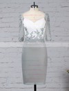 Chiffon Tulle Sheath/Column V-neck Knee-length Appliques Lace Mother of the Bride Dresses #DOB01021682