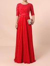 Chiffon Tulle A-line Scoop Neck Floor-length Beading Mother of the Bride Dresses #DOB01021702