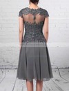 Chiffon Tulle A-line V-neck Knee-length Beading Mother of the Bride Dresses #DOB01021725