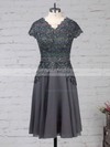 Chiffon Tulle A-line V-neck Knee-length Beading Mother of the Bride Dresses #DOB01021725