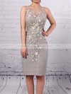 Chiffon Tulle Sheath/Column Scoop Neck Knee-length Appliques Lace Mother of the Bride Dresses #DOB01021680
