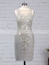 Chiffon Tulle Sheath/Column Scoop Neck Knee-length Appliques Lace Mother of the Bride Dresses #DOB01021680