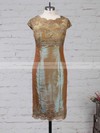 Lace Taffeta Sheath/Column Scoop Neck Knee-length Appliques Lace Mother of the Bride Dresses #DOB01021672