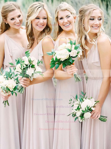 Chiffon A-line V-neck Floor-length Bridesmaid Dresses #DOB01013673