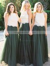 Tulle A-line Scoop Neck Floor-length Lace Bridesmaid Dresses #DOB01013676