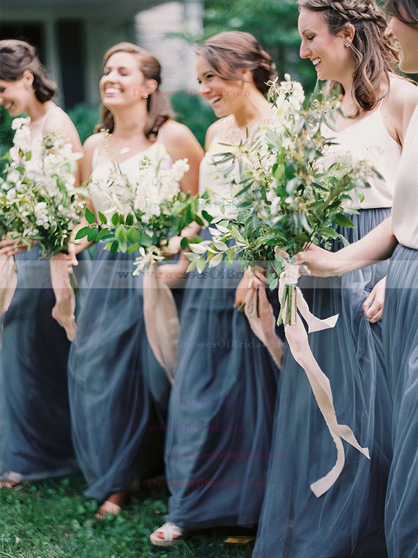 Tulle A-line Scoop Neck Floor-length Bridesmaid Dresses #DOB01013687