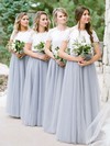 Tulle A-line Scoop Neck Floor-length Lace Bridesmaid Dresses #DOB01013688