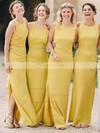 Silk-like Satin Sheath/Column Scoop Neck Ankle-length Split Front Bridesmaid Dresses #DOB01013696