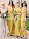 Silk-like Satin Sheath/Column Scoop Neck Ankle-length Split Front Bridesmaid Dresses #DOB01013696