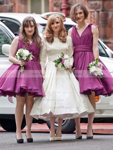 Organza Ball Gown V-neck Knee-length Ruffles Bridesmaid Dresses #DOB01013697