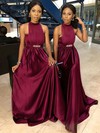 Tulle Silk-like Satin A-line High Neck Sweep Train Sashes / Ribbons Bridesmaid Dresses #DOB01013699