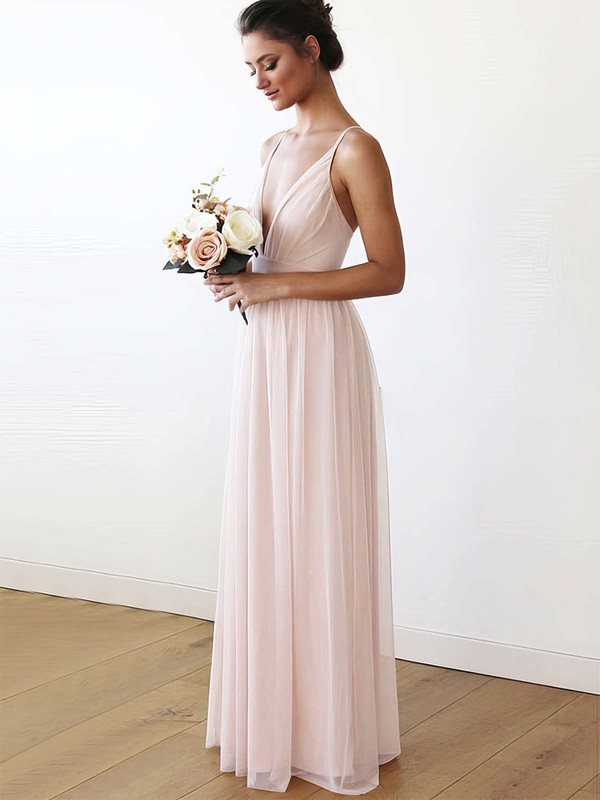 Chiffon A-line V-neck Floor-length Bridesmaid Dresses #DOB01013708