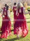 Chiffon A-line V-neck Floor-length Lace Bridesmaid Dresses #DOB01013718