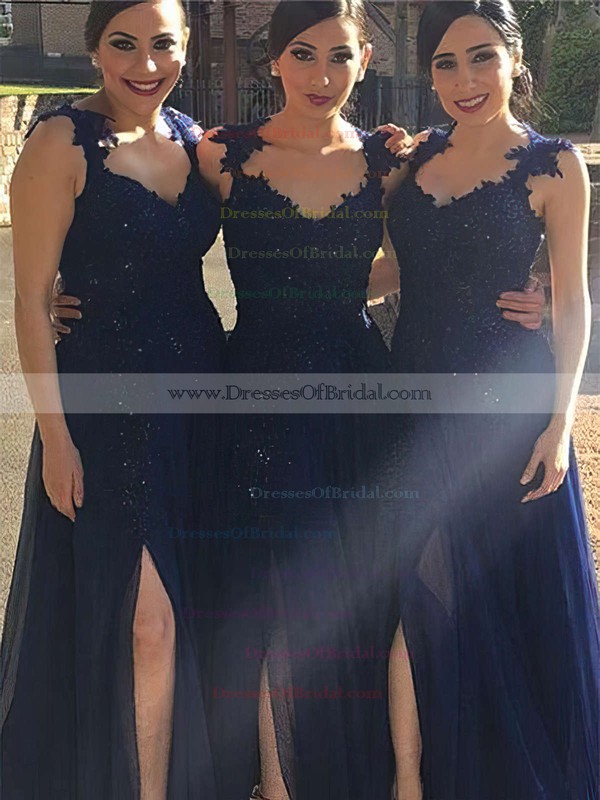 Chiffon A-line V-neck Floor-length Appliques Lace Bridesmaid Dresses #DOB01013719