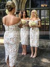 Lace Sheath/Column Off-the-shoulder Tea-length Bridesmaid Dresses #DOB01013721