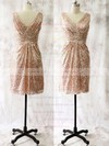 Sequined A-line V-neck Knee-length Ruffles Bridesmaid Dresses #DOB01013728