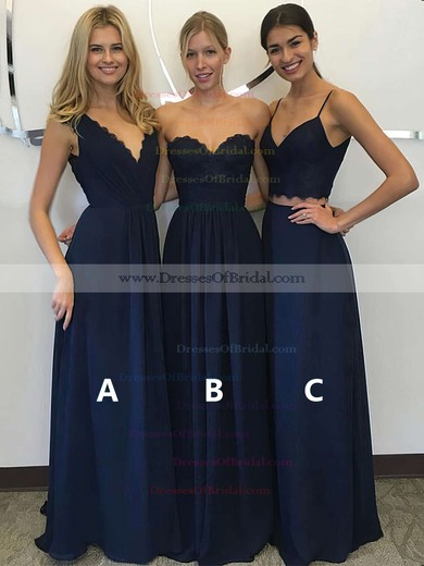Chiffon A-line V-neck Floor-length Lace Bridesmaid Dresses #DOB01013601