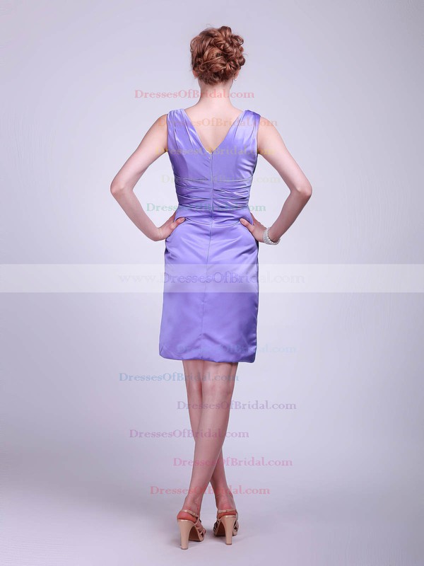 V-neck Sheath/Column Knee-length Satin Ruched Bridesmaid Dresses #DOB01012021