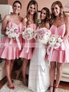 Silk-like Satin A-line V-neck Short/Mini Ruffles Bridesmaid Dresses #DOB01013625