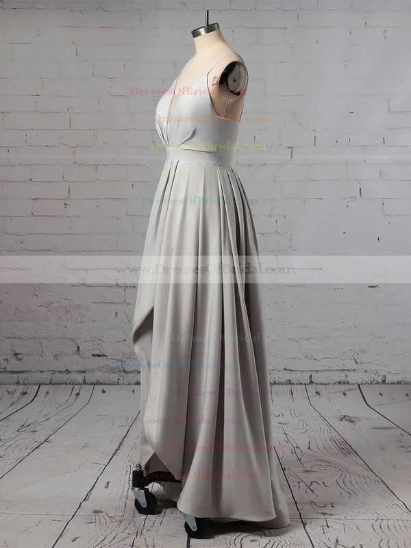 Satin A-line V-neck Asymmetrical Split Front Bridesmaid Dresses #DOB01013627