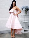 Satin A-line Strapless Asymmetrical Bow Bridesmaid Dresses #DOB01013642