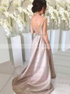Silk-like Satin A-line V-neck Sweep Train Bridesmaid Dresses #DOB01013647