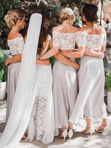 Chiffon A-line Off-the-shoulder Ankle-length Lace Bridesmaid Dresses #DOB01013653