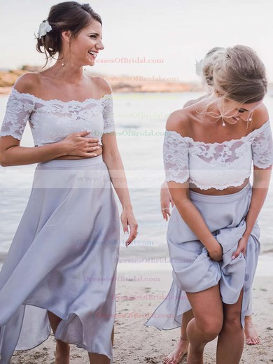 Chiffon A-line Off-the-shoulder Ankle-length Lace Bridesmaid Dresses #DOB01013653