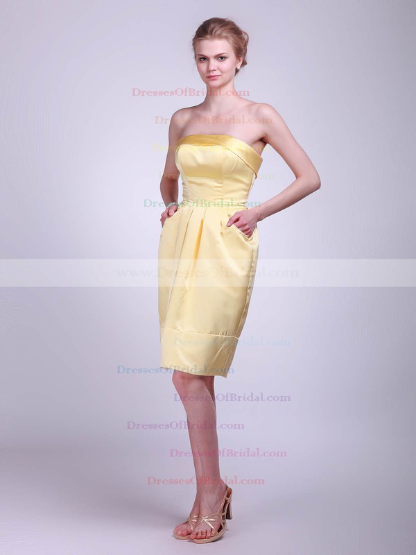 Strapless A-line Knee-length Satin Pockets Bridesmaid Dresses #DOB01012024
