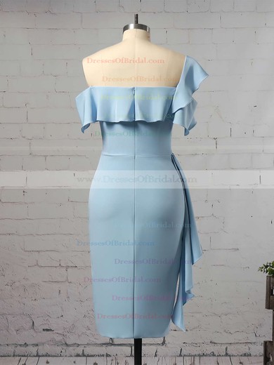 Silk-like Satin Sheath/Column One Shoulder Tea-length Ruffles Bridesmaid Dresses #DOB01013657