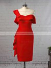 Silk-like Satin Sheath/Column One Shoulder Tea-length Ruffles Bridesmaid Dresses #DOB01013657