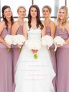 Chiffon A-line Scoop Neck Sweep Train Ruffles Bridesmaid Dresses #DOB01013661
