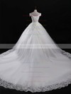 Tulle Ball Gown V-neck Chapel Train Appliques Lace Wedding Dresses #DOB00023321