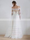 Tulle A-line Off-the-shoulder Floor-length Lace Wedding Dresses #DOB00023325
