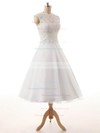 Tulle Princess Scoop Neck Tea-length Lace Wedding Dresses #DOB00023329