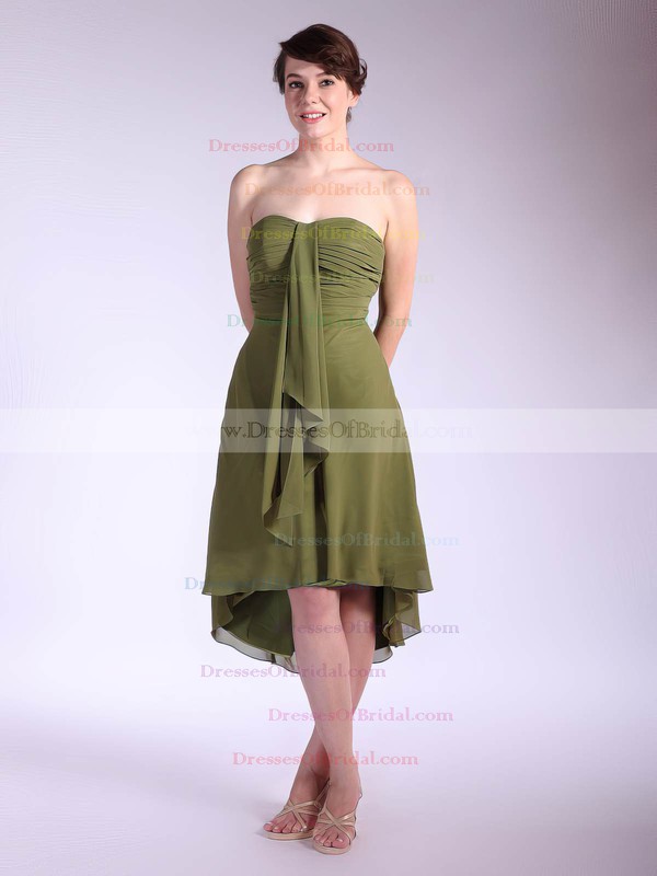 Strapless A-line Asymmetrical Chiffon Pleats Bridesmaid Dresses #DOB01012031